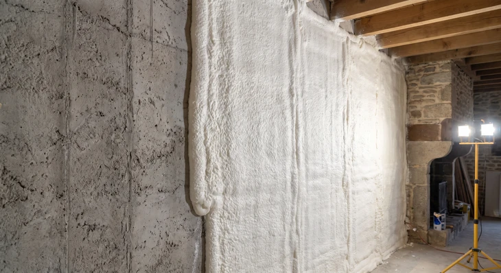 Technicien en combinaison blanche Tyvek intégrale, équipé d'un casque ventilé à adduction d'air, opérant dans un espace confiné protégé par un confinement polyéthylène