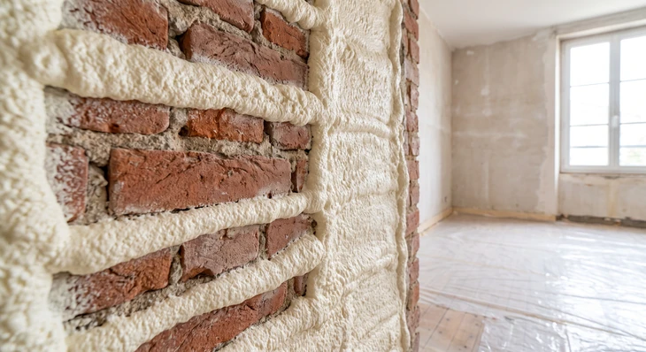 Technicien en combinaison blanche Tyvek intégrale, équipé d'un casque ventilé à adduction d'air, opérant dans un espace confiné protégé par un confinement polyéthylène