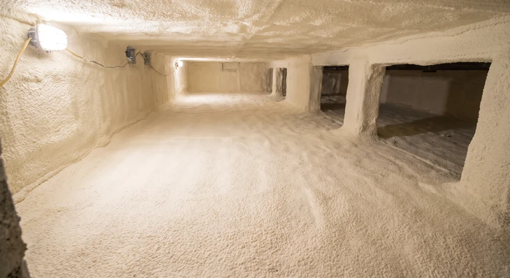 Technicien en combinaison blanche Tyvek intégrale, équipé d'un casque ventilé à adduction d'air, opérant dans un espace confiné protégé par un confinement polyéthylène